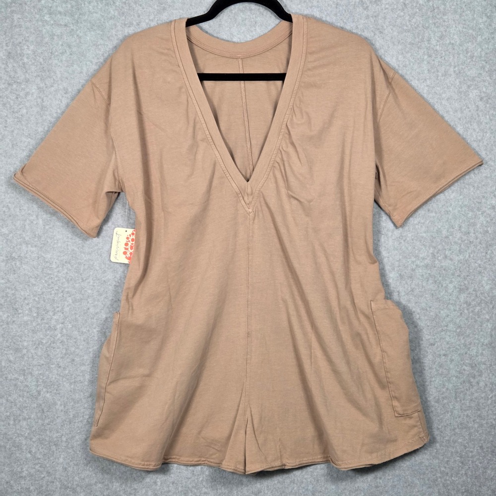 FP Movement NEW Women XS Hot Shot Reversible Tee Romper Mocha Latte Oversized - Picture 2 of 6